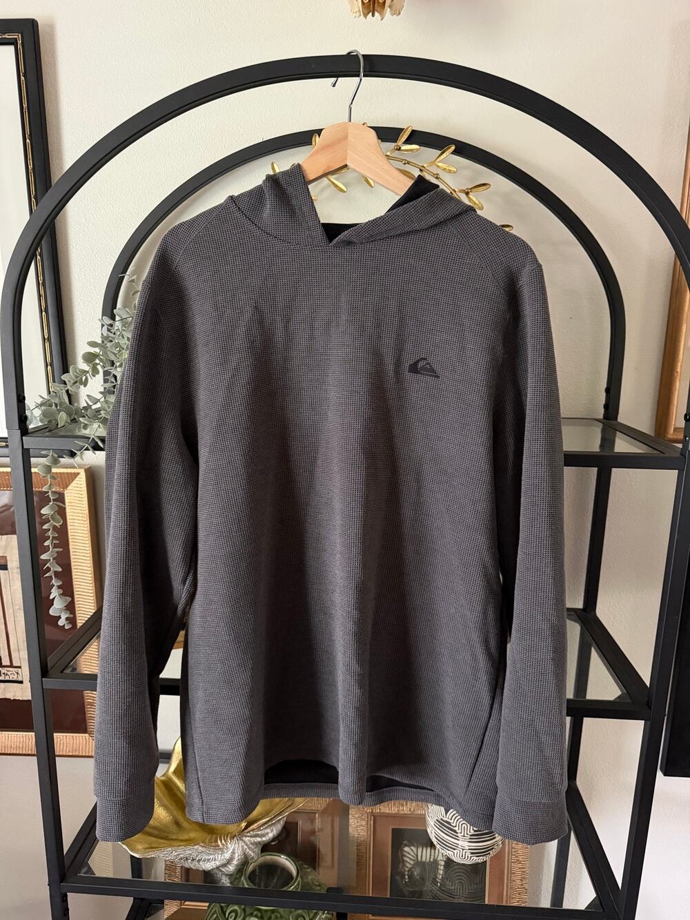 Quiksilver DryFlight Waffle Knit Hoodie Mens Large Gray Performance Pullover